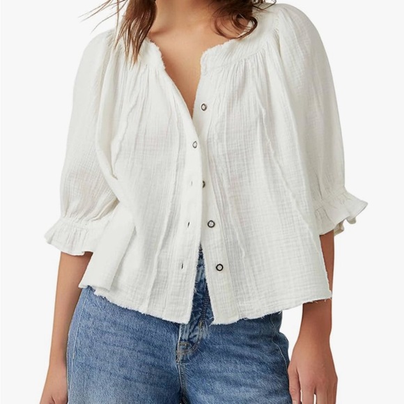 Free People Lucy Solid Swing Button Front Blouse. Cotton Gauze. Size L. - Picture 5 of 7